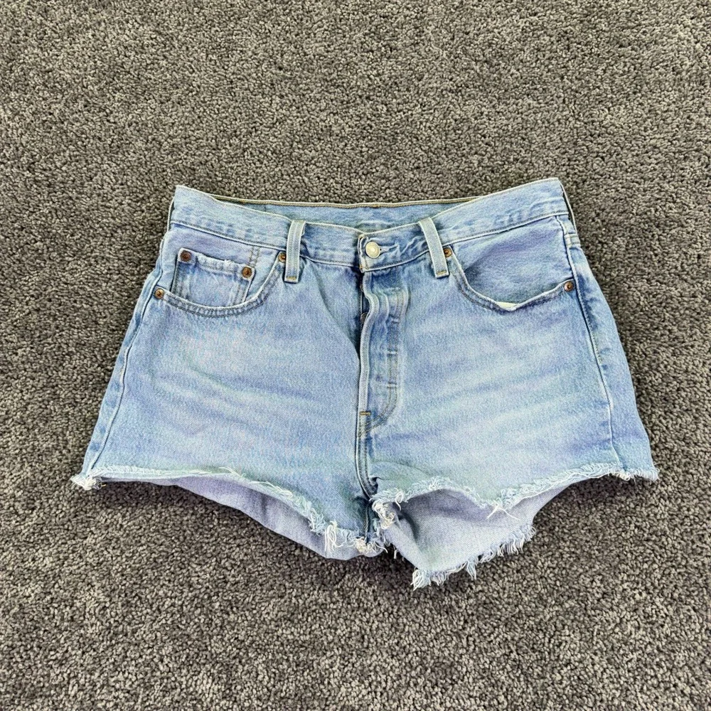 Levis 501 Cut Off Shorts Womens 29 Light Wash Denim Button Fly